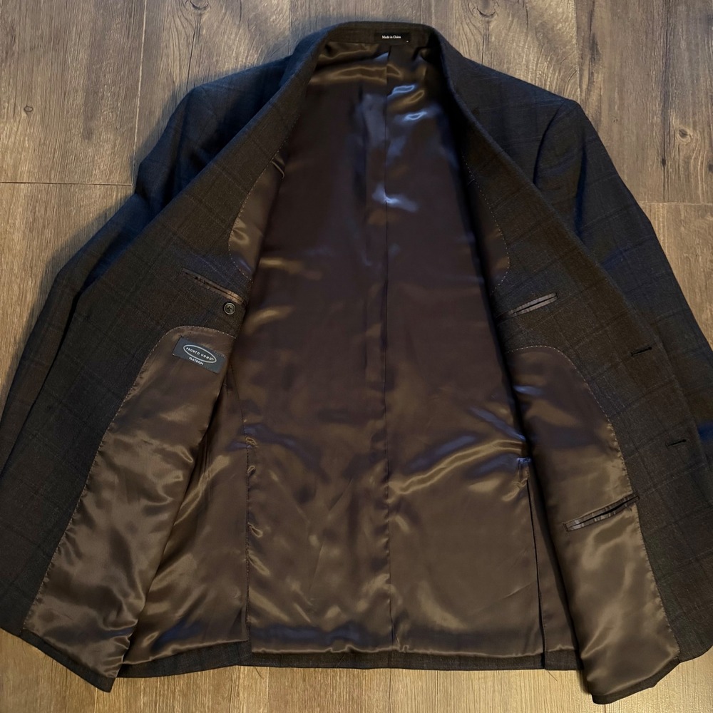 Pronto Uomo Platinum Blazer Charcoal Grey Brown Windowpane 100% Wool 48 Long - Picture 5 of 13